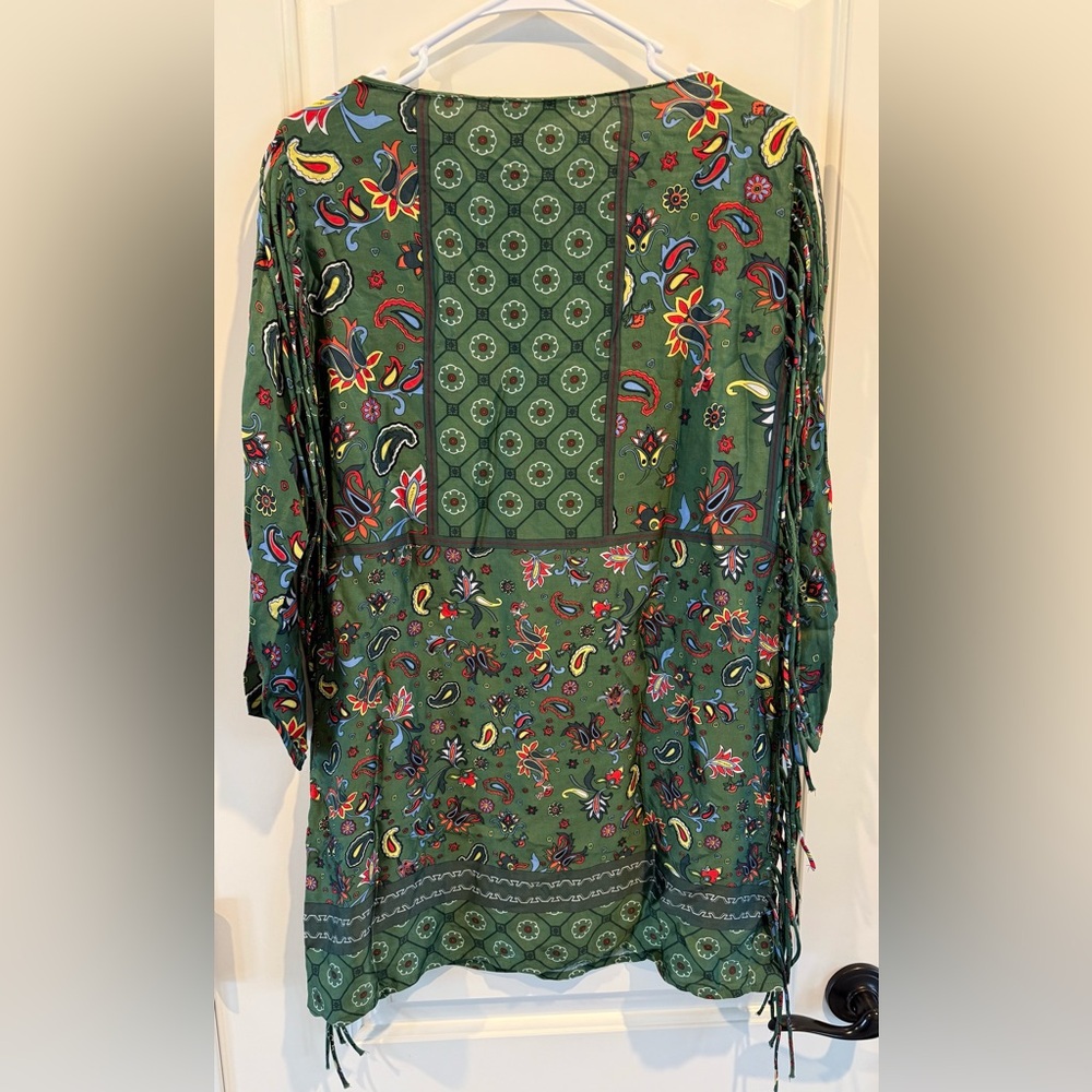 Zara NWT Green Paisley Print Bohemian Mini Dress - Picture 4 of 7